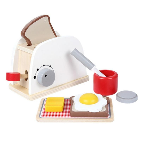 Wood Pretend Play Kitchen Role Play Game Learning Toy Simulation Toasters Bread Set for Children, Wood Pretend Play