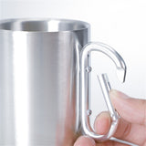 Stainless Steel Double Walled Water Mugs Coffee Cup with Carabiner Handle, Random Color Delivery, Coffee Cup with Carabiner