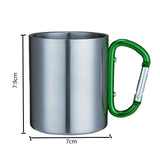 Stainless Steel Double Walled Water Mugs Coffee Cup with Carabiner Handle, Random Color Delivery, Coffee Cup with Carabiner