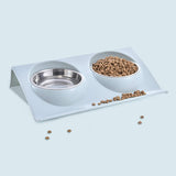 Stainless Steel Pet Bowl Slope Plastic Anti-skid Anti-splash Food Feeder, S, L