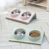 Stainless Steel Pet Bowl Slope Plastic Anti-skid Anti-splash Food Feeder, S, L