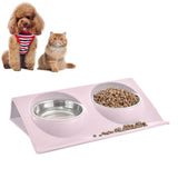 Stainless Steel Pet Bowl Slope Plastic Anti-skid Anti-splash Food Feeder, S, L