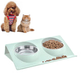 Stainless Steel Pet Bowl Slope Plastic Anti-skid Anti-splash Food Feeder, S, L