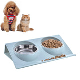 Stainless Steel Pet Bowl Slope Plastic Anti-skid Anti-splash Food Feeder, S, L