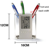 Transparent Desk Clock Pencil Holder Removable Desktop Table Digital Clock