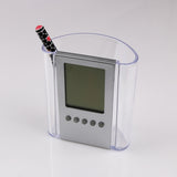 Transparent Desk Clock Pencil Holder Removable Desktop Table Digital Clock