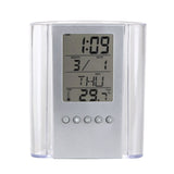 Transparent Desk Clock Pencil Holder Removable Desktop Table Digital Clock