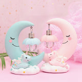 Moon Resin Cartoon Romantic Bedroom Decor Night Lamp Baby Kids Birthday Xmas Gift, Blue, Pink