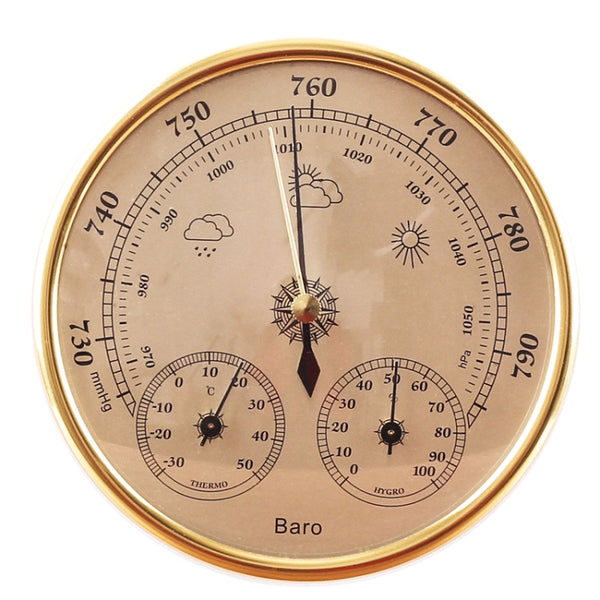 THB9392 Wall Hanging Household Weather Station Barometer Thermometer Hygrometer, THB9392 128mm Gold, THB9392 128mm Silver