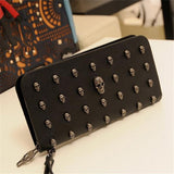 Women Metal Skull Wallet Card Leather Wristlet Handbags, Metal Skull Wallet