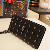 Women Metal Skull Wallet Card Leather Wristlet Handbags, Metal Skull Wallet