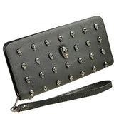 Women Metal Skull Wallet Card Leather Wristlet Handbags, Metal Skull Wallet