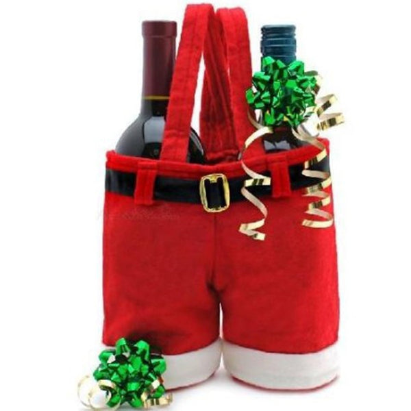 Santa Claus Suspenders Pants Candy Bottle Gift Bag Decoration, Santa Claus Bottle Bag