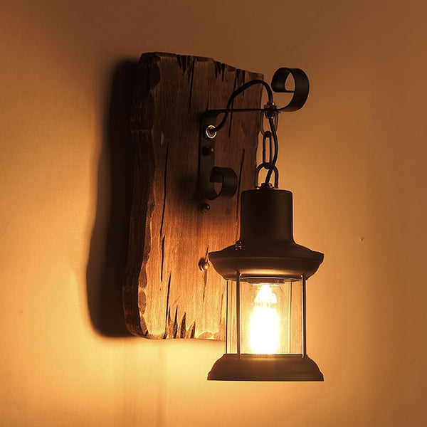 Vintage Old Dry Tree Color Wood Wall Lamp Cafe Bar Loft Light