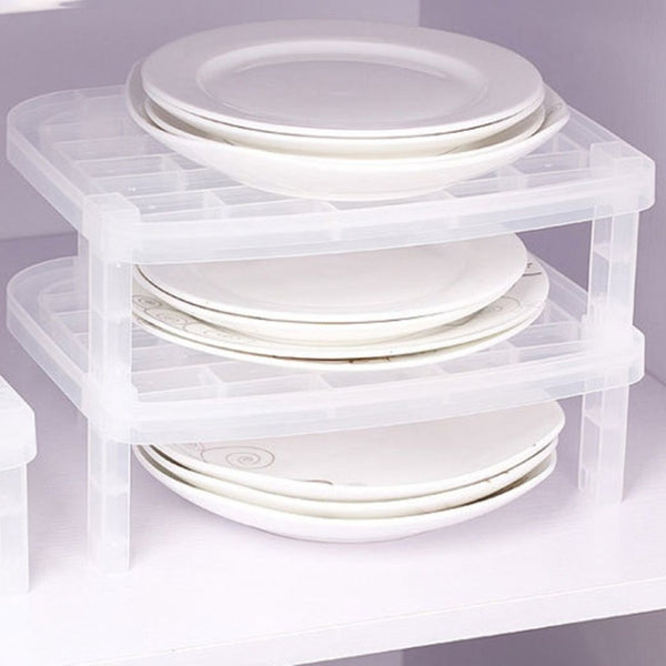 Tableware Dish Stacking Drain Rack Translucent Plastic Kitchen Storage Rack