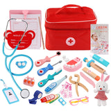 Wooden Simulation Medicine Box Set with Cloth Bag Child Doctor Role Playing Toy