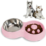 Slow Food Anti-choke Stainless Steel Double Bowl Pet Non-slip Cat Food Bowl, Pink, Blue, Green, White