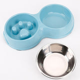 Slow Food Anti-choke Stainless Steel Double Bowl Pet Non-slip Cat Food Bowl, Pink, Blue, Green, White