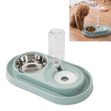 Stainless Steel Dog and Cat Double Bowl Automatic Waterer Not Wet Mouth Pet Food Bowl, Blue, Pink, Gray