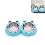 Stainless Steel Dog and Cat Double Bowl Pet Supplies, Frog Shape Blue, Frog Shape Pink, Frog Shape Green