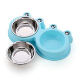 Stainless Steel Dog and Cat Double Bowl Pet Supplies, Frog Shape Blue, Frog Shape Pink, Frog Shape Green