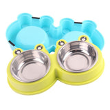 Stainless Steel Dog and Cat Double Bowl Pet Supplies, Frog Shape Blue, Frog Shape Pink, Frog Shape Green