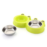 Stainless Steel Dog and Cat Double Bowl Pet Supplies, Frog Shape Blue, Frog Shape Pink, Frog Shape Green