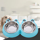 Stainless Steel Dog and Cat Double Bowl Pet Supplies, Frog Shape Blue, Frog Shape Pink, Frog Shape Green