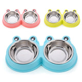 Stainless Steel Dog and Cat Double Bowl Pet Supplies, Frog Shape Blue, Frog Shape Pink, Frog Shape Green