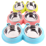 Stainless Steel Dog and Cat Double Bowl Pet Supplies, Frog Shape Blue, Frog Shape Pink, Frog Shape Green