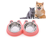 Stainless Steel Dog and Cat Double Bowl Pet Supplies, Frog Shape Blue, Frog Shape Pink, Frog Shape Green