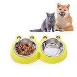 Stainless Steel Dog and Cat Double Bowl Pet Supplies, Frog Shape Blue, Frog Shape Pink, Frog Shape Green