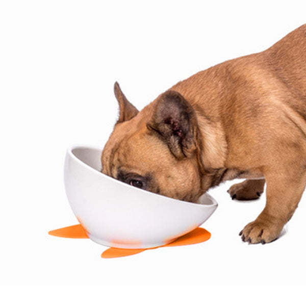 Pet Dog Ceramic Universal Non-slip Food Bowl Feeder, White Bowl + Orange Mat, White Bowl + Red Mat, Black Bowl + Black Mat