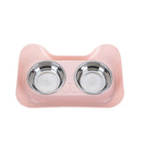 Stainless Steel Cat and Dog Double Bowl Leak-proof Drinking Water Pet Bowl, Dog Shape Pink, Dog Shape Blue, Dog Shape Green