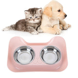 Stainless Steel Cat and Dog Double Bowl Leak-proof Drinking Water Pet Bowl, Dog Shape Pink, Dog Shape Blue, Dog Shape Green