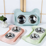 Stainless Steel Cat and Dog Double Bowl Leak-proof Drinking Water Pet Bowl, Dog Shape Pink, Dog Shape Blue, Dog Shape Green