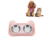 Stainless Steel Cat and Dog Double Bowl Leak-proof Drinking Water Pet Bowl, Dog Shape Pink, Dog Shape Blue, Dog Shape Green