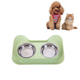 Stainless Steel Cat and Dog Double Bowl Leak-proof Drinking Water Pet Bowl, Dog Shape Pink, Dog Shape Blue, Dog Shape Green