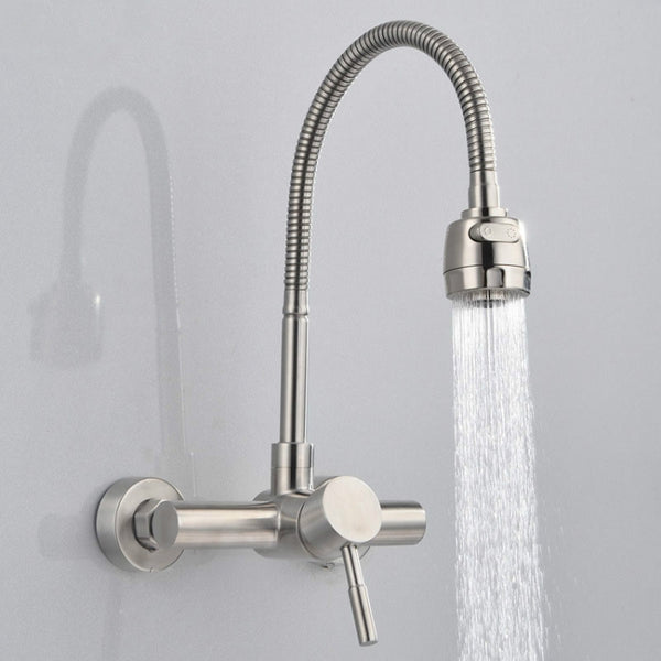 Stainless Steel Material Wall Mounted Kitchen Sink Mixer Faucet Free Rotation Hose Water Tap, Rotation Hose Water Tap