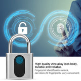 USB Rechargeable Door Lock Fingerprint Padlock Quick Unlock Security Keyless Smart Metal Lock, Keyless Smart Metal Lock