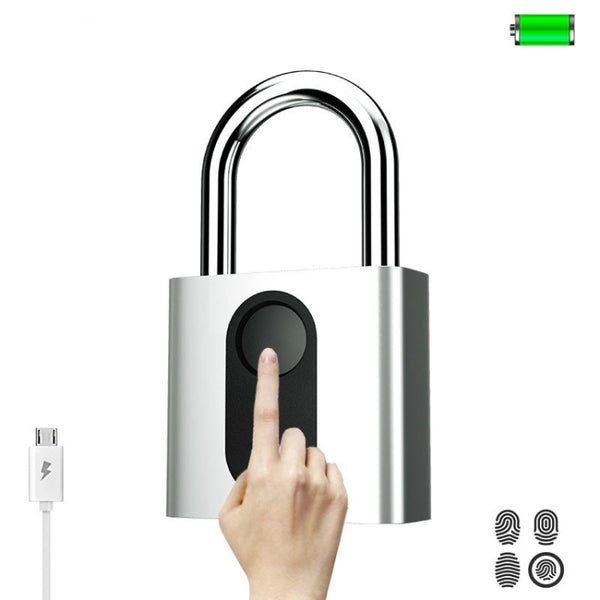 USB Rechargeable Door Lock Fingerprint Padlock Quick Unlock Security Keyless Smart Metal Lock, Keyless Smart Metal Lock