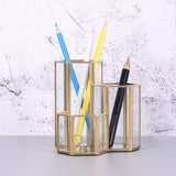 Golden Creative Hexagonal Combination Glass Multifunctional Storage Pen Holder Cosmetic Bucket, Cosmetic Bucket