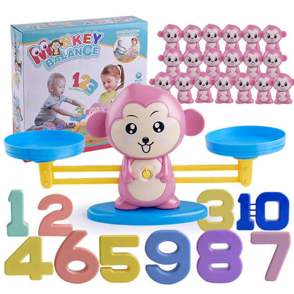 Monkey Balance Scale Toy Child Educational Math Toys, Monkey Pink, Monkey Brown