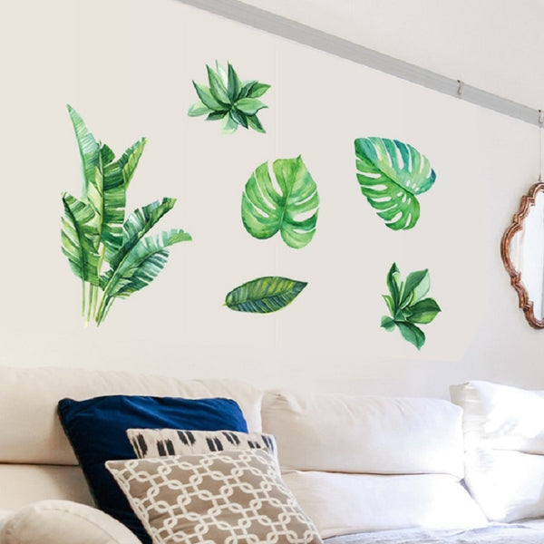 Summer Tropical Green Plant Leaves Living Room TV Wall Refrigerator Closet Decorative Wall Stickers, Summer Tropical Green