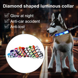 Plaid Pattern Rechargeable LED Glow Light Leads Pet Dog Collar for Small Medium Dogs, S, M, L, XL