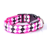 Plaid Pattern Rechargeable LED Glow Light Leads Pet Dog Collar for Small Medium Dogs, S, M, L, XL