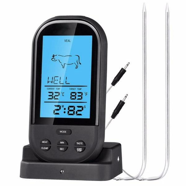 Wireless Digital LCD Display BBQ Thermometer Kitchen Digital Probe Thermometer Barbecue Temperature Tool, Dual Probe