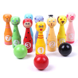 Wooden Cartoon Digital Bowling Children Educational Parent-child Interactive Toys Outdoor Sports Toys