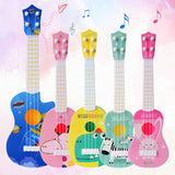 Small Simulation Musical Instrument Mini Four Strings Playable Ukulele Early Childhood Education Music Toy, Pink Rabbit, Light Blue Zebra, Pink Giraffe, Yellow Dinosaur, Blue Bear