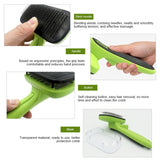 Pet Hair Removal Comb Automatic Hair Removal Brush Dog Hair Grooming Comb Cleaning Supplies, Green